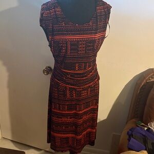 Enfocus Studio Black and Red Geometric Midi Dress